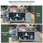 Outdoor kitchen island with rolling cart and stainless steel top