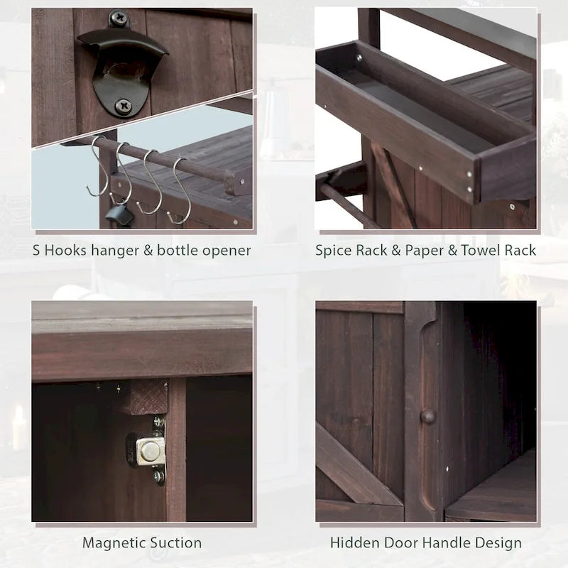 Outdoor kitchen island with rolling cart and stainless steel top