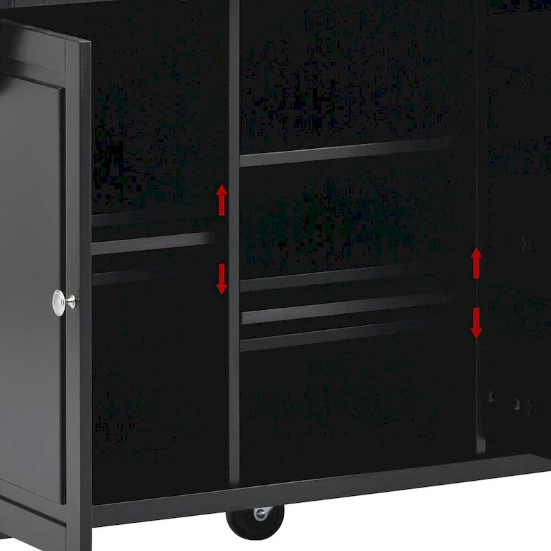 Kitchen Cart with Storage and 5 Drawers,Spice Rack,Towel Holder ,Rubber Wood Desktop Rolling Mobile Kitchen Island