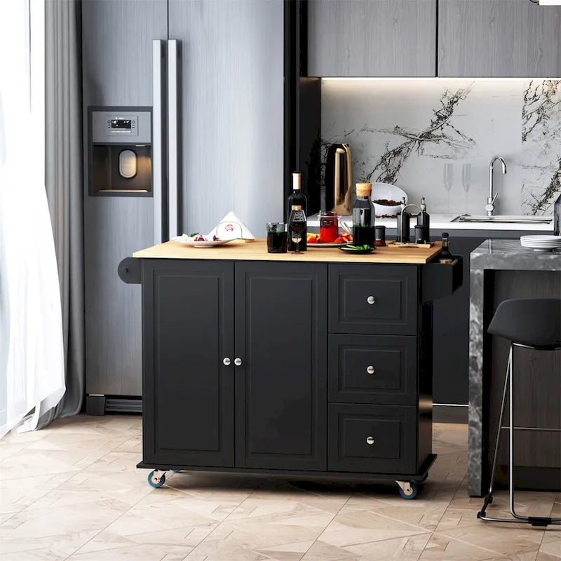 Mobile Kitchen Island with Drop Leaf
