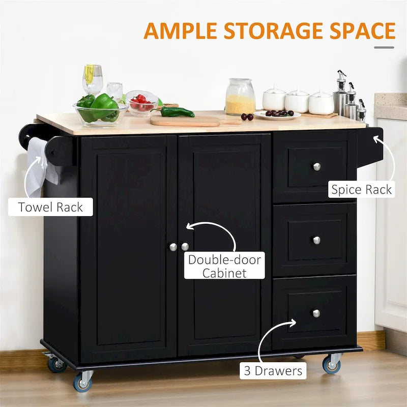 Mobile Kitchen Island with Drop Leaf