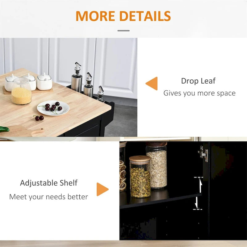 Mobile Kitchen Island with Drop Leaf