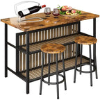 Mieres Kitchen Island with 2 Stools and Open Shelves
