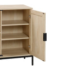 Andrew Bohemian Entryway Storage Cabinet or Kitchen Sideboard Credenza, TV Stand or Rattan Accent Cabinet with Metal Legs