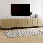 Andrew Bohemian Entryway Storage Cabinet or Kitchen Sideboard Credenza, TV Stand or Rattan Accent Cabinet with Metal Legs