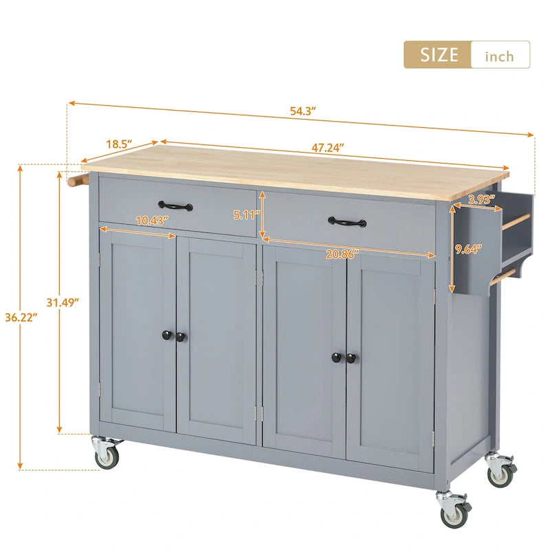 Kitchen Island Cart with Solid Wood Top