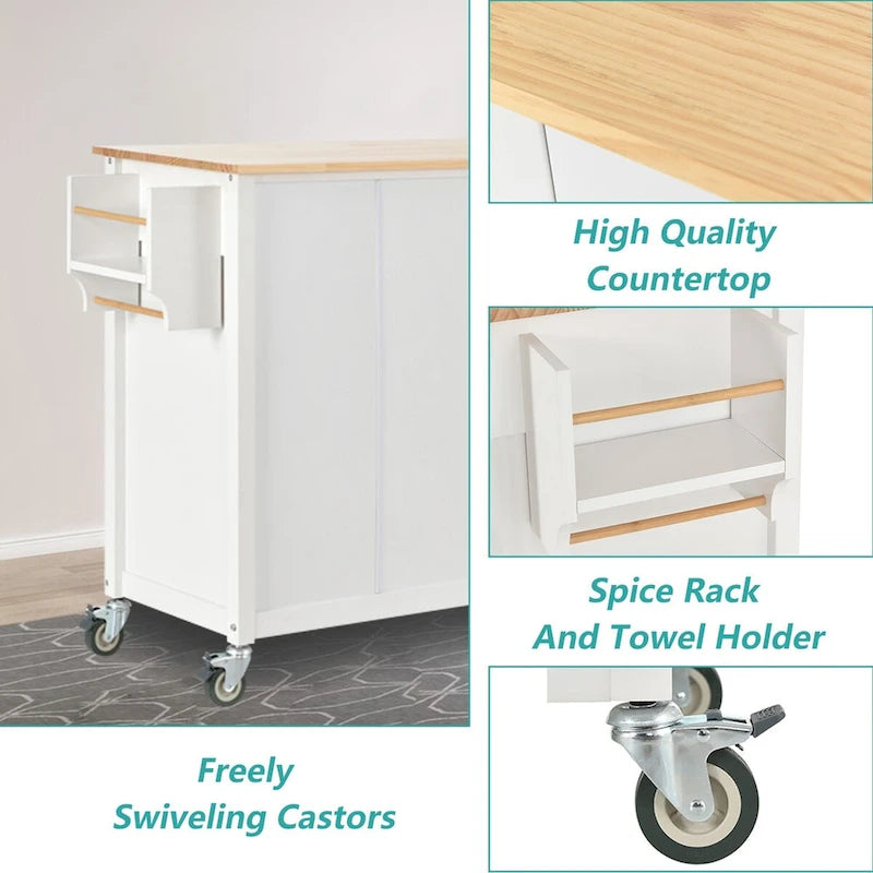 Kitchen Island Cart with Solid Wood Top