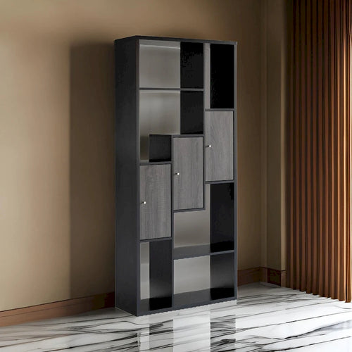 69 Inch Modern Display Cabinet with 7 Multilevel Shelves, 3 Doors, Black
