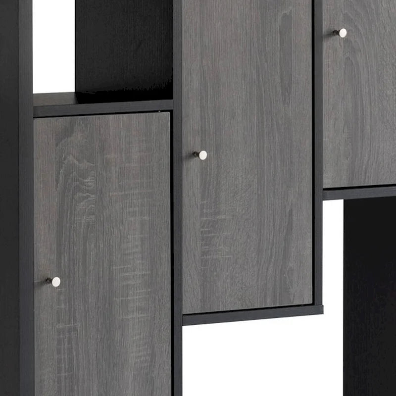 69 Inch Modern Display Cabinet with 7 Multilevel Shelves, 3 Doors, Black