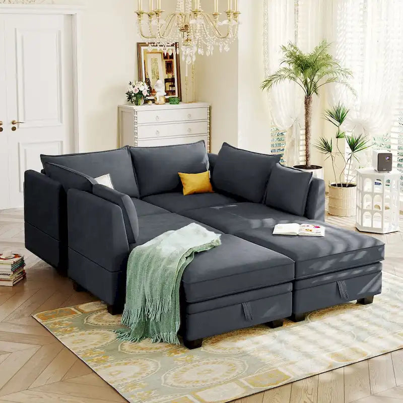 ModernU-Shape Modular Sectional Sofa, Convertible Sofa Bed with Reversible Chaise for Living Room, Storage Seat,6-piece