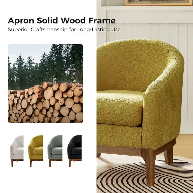 Augus Modern Boucle Accent Barrel Chair with Solid Wood Legs by HULALA HOME