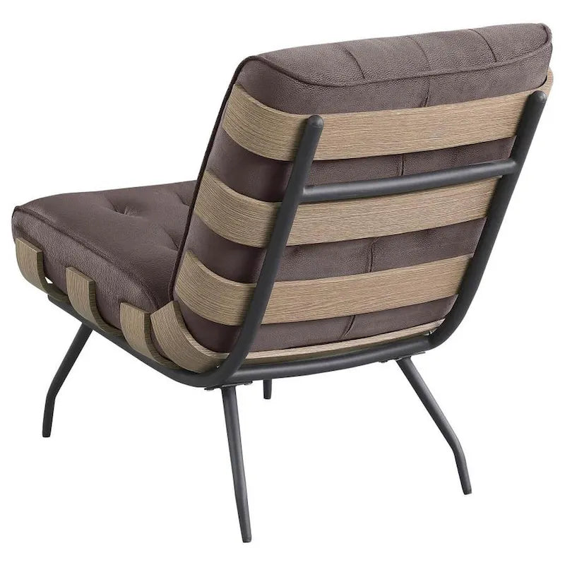 Nain 35 Inch Accent Chair, Oversized Cushion Tufted Back, Dark Brown
