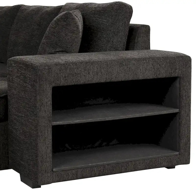 104 Modern L-Shape 3 Seat Reversible Sectional Couch, Pull Out Sleeper Sofa with Storage Chaise and 2 Stools