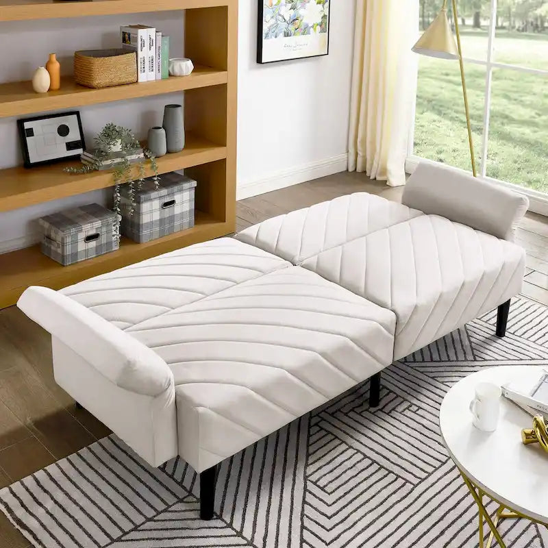 87 Velvet Convertible Folding Sofa Bed with Adjustable Armrests