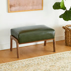 Glitzhome 24.5W Leatherette Accent Stool With Walnut Rubberwood Legs