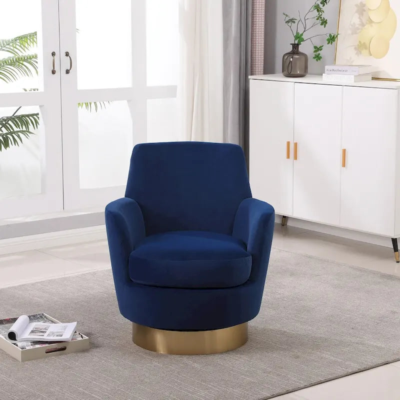 Velvet Swivel Barrel Chair, Swivel Accent Chairs Armchair, Reading Chairs, Round Barrel Chairs with Gold Stainless Steel Base