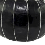 Leather Floral Moroccan Pouf with White Stitching - Black or Light Brown - Roche River Decor