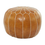 Leather Floral Moroccan Pouf with White Stitching - Black or Light Brown - Roche River Decor