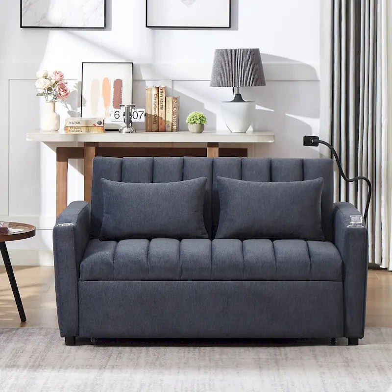 Convertible Sofa Bed with USB Ports, Side Pockets and Swivel Holder
