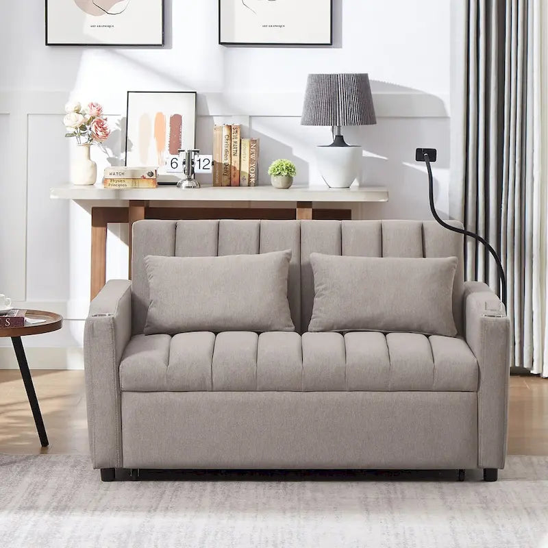 Convertible Sofa Bed with USB Ports, Side Pockets and Swivel Holder