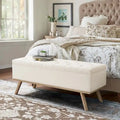 Mid-Century Modern Upholstered Storage Ottoman Button Tufted Fabric Storage Bench with Linen Seat
