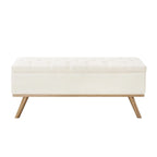 Mid-Century Modern Upholstered Storage Ottoman Button Tufted Fabric Storage Bench with Linen Seat
