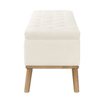 Mid-Century Modern Upholstered Storage Ottoman Button Tufted Fabric Storage Bench with Linen Seat