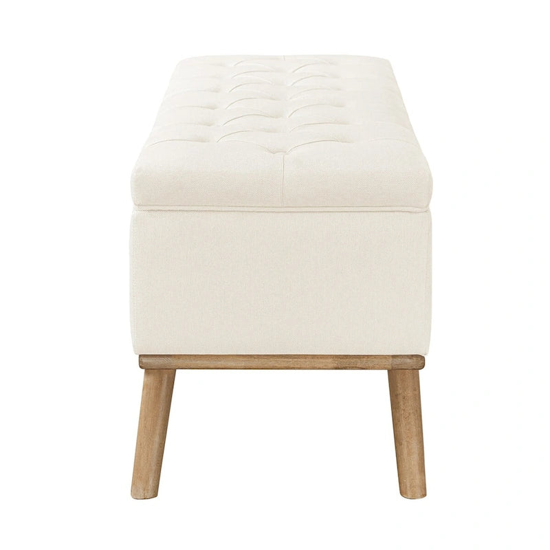 Mid-Century Modern Upholstered Storage Ottoman Button Tufted Fabric Storage Bench with Linen Seat