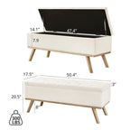 Mid-Century Modern Upholstered Storage Ottoman Button Tufted Fabric Storage Bench with Linen Seat
