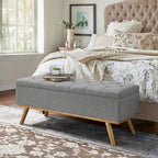 Mid-Century Modern Upholstered Storage Ottoman Button Tufted Fabric Storage Bench with Linen Seat