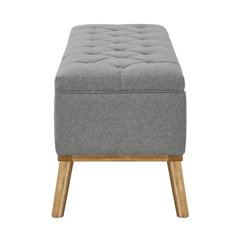 Mid-Century Modern Upholstered Storage Ottoman Button Tufted Fabric Storage Bench with Linen Seat