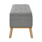 Mid-Century Modern Upholstered Storage Ottoman Button Tufted Fabric Storage Bench with Linen Seat
