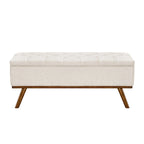Mid-Century Modern Upholstered Storage Ottoman Button Tufted Fabric Storage Bench with Linen Seat