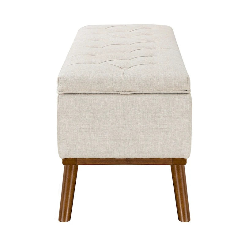 Mid-Century Modern Upholstered Storage Ottoman Button Tufted Fabric Storage Bench with Linen Seat