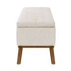 Mid-Century Modern Upholstered Storage Ottoman Button Tufted Fabric Storage Bench with Linen Seat