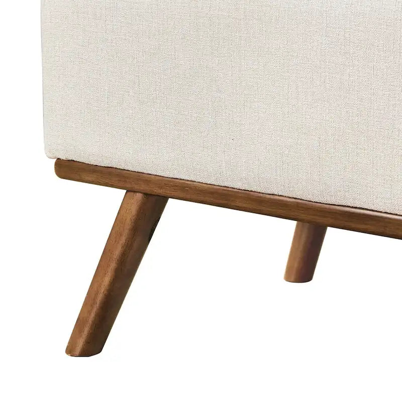 Mid-Century Modern Upholstered Storage Ottoman Button Tufted Fabric Storage Bench with Linen Seat