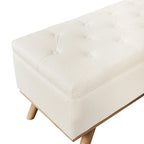 Mid-Century Modern Upholstered Storage Ottoman Button Tufted Fabric Storage Bench with Linen Seat