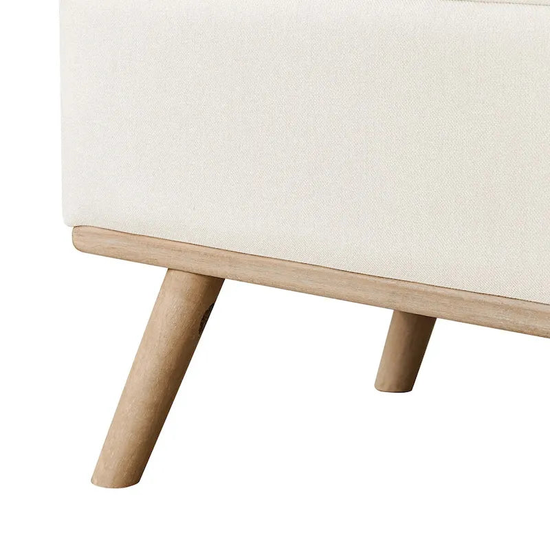 Mid-Century Modern Upholstered Storage Ottoman Button Tufted Fabric Storage Bench with Linen Seat