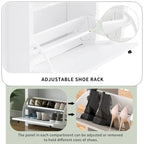 Entryway Organizer with 2 Drawers,Wood Grain Pattern Top Shoe Cabinet with Drawer, Free Standing Shoe Rack with Adjustable Panel