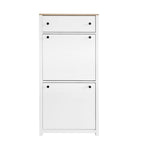 Entryway Organizer with 2 Drawers,Wood Grain Pattern Top Shoe Cabinet with Drawer, Free Standing Shoe Rack with Adjustable Panel
