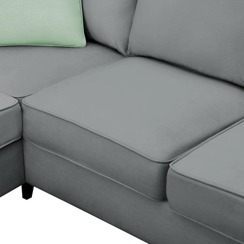 112-inch L-shaped 7-seat Modular Sectional Sofa with Ottoman and Three Pillows - 112W x 87D x 33H