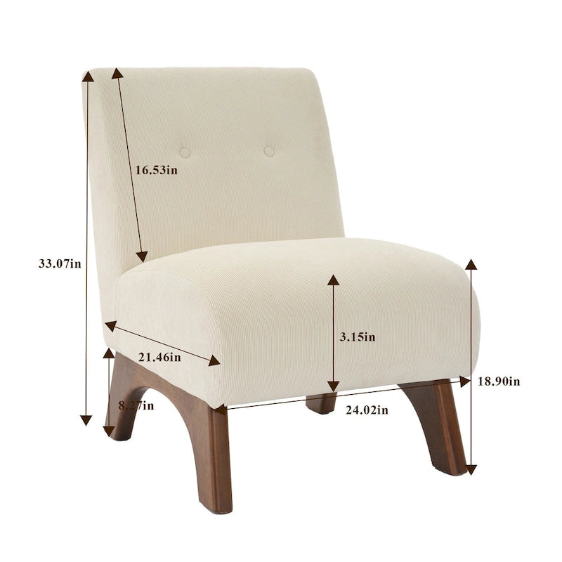Corduroy Aremless Accent Chair with Solid Wood Legs & Padded Seat