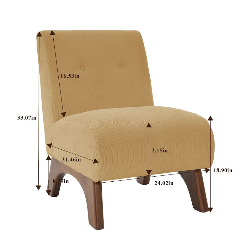 Corduroy Aremless Accent Chair with Solid Wood Legs & Padded Seat