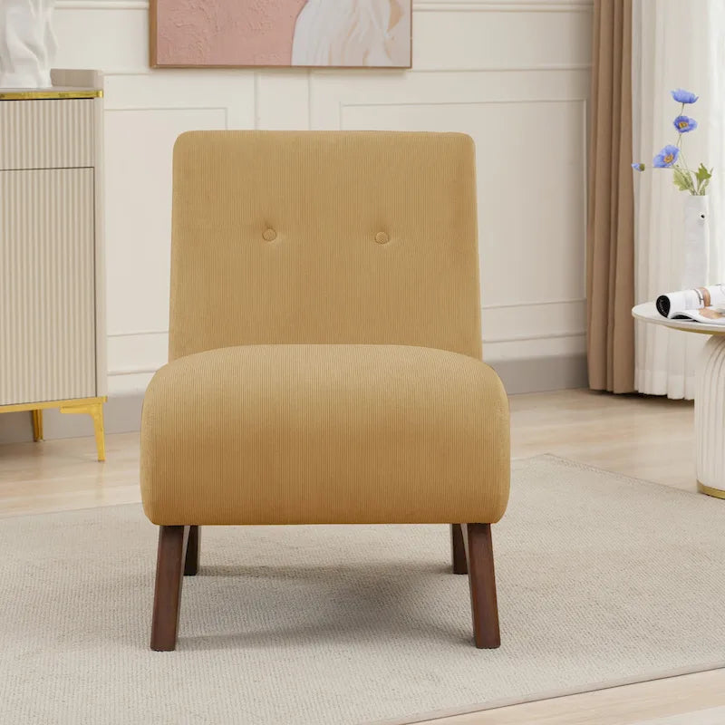 Corduroy Aremless Accent Chair with Solid Wood Legs & Padded Seat