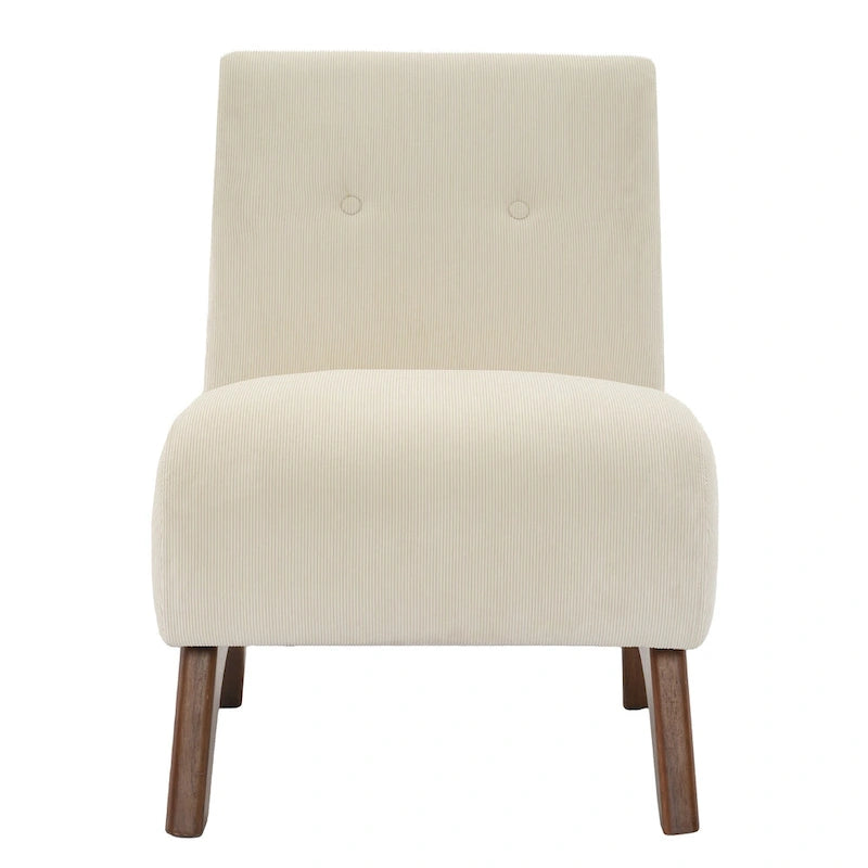 Corduroy Aremless Accent Chair with Solid Wood Legs & Padded Seat