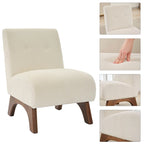Corduroy Aremless Accent Chair with Solid Wood Legs & Padded Seat