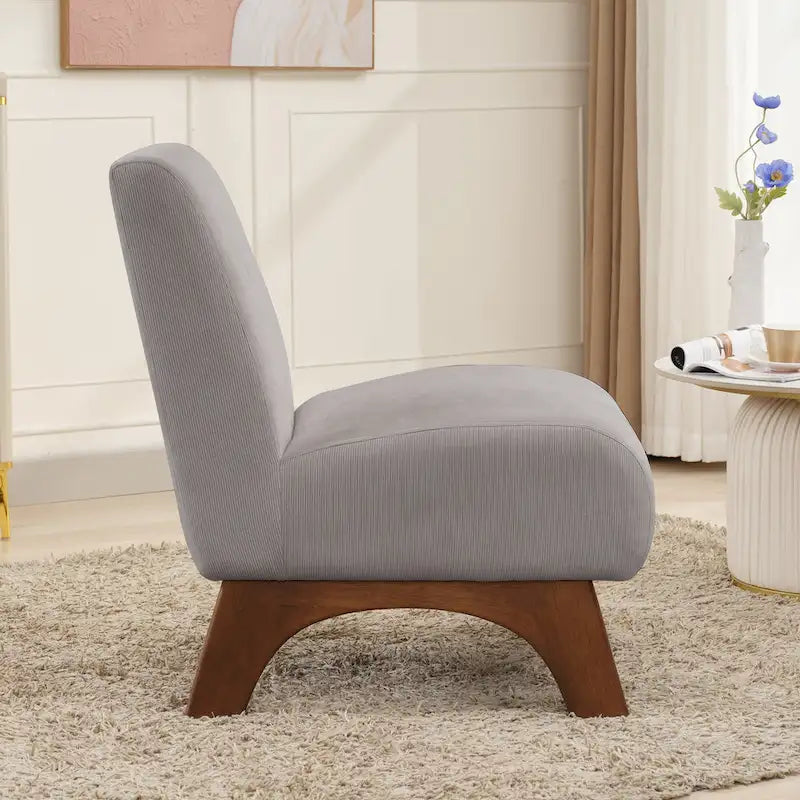 Corduroy Aremless Accent Chair with Solid Wood Legs & Padded Seat