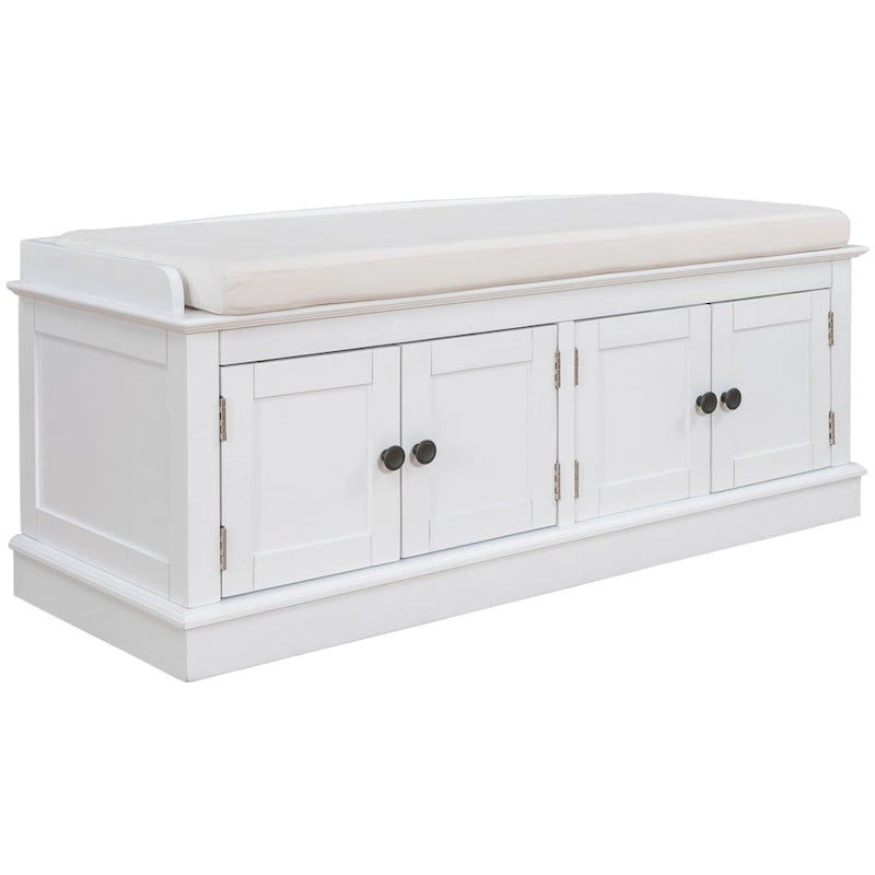 Storage Bench with 4 Doors and Adjustable Shelves, Shoe Bench with Removable Cushion