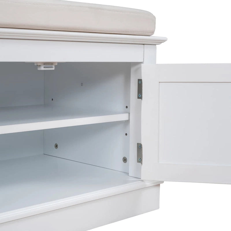 Storage Bench with 4 Doors and Adjustable Shelves, Shoe Bench with Removable Cushion