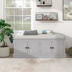 Storage Bench with 4 Doors and Adjustable Shelves, Shoe Bench with Removable Cushion